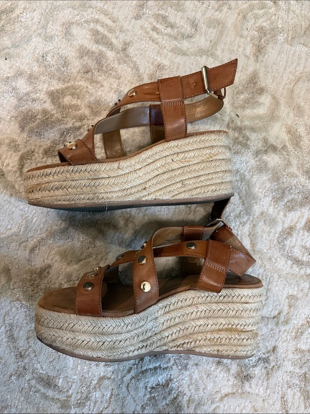 Women's Tan Studded Espadrille Wedge Sandals